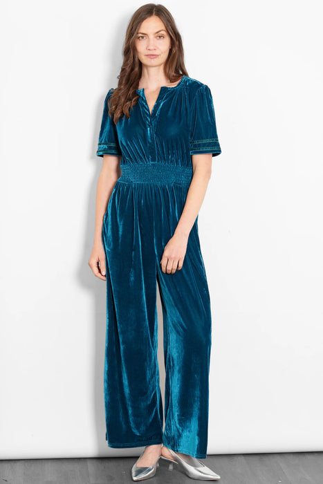 Teal Velvet Wide Leg Jumpsuit