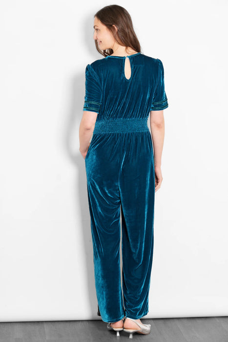 Teal Velvet Wide Leg Jumpsuit