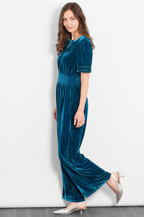 Teal Velvet Wide Leg Jumpsuit
