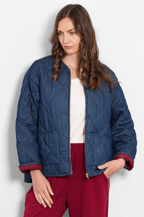 Quilted Dark Blue Denim Jacket