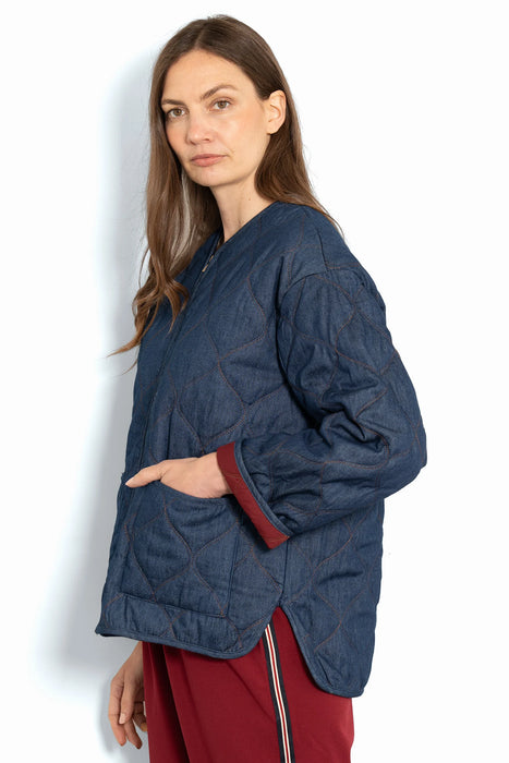 Quilted Dark Blue Denim Jacket