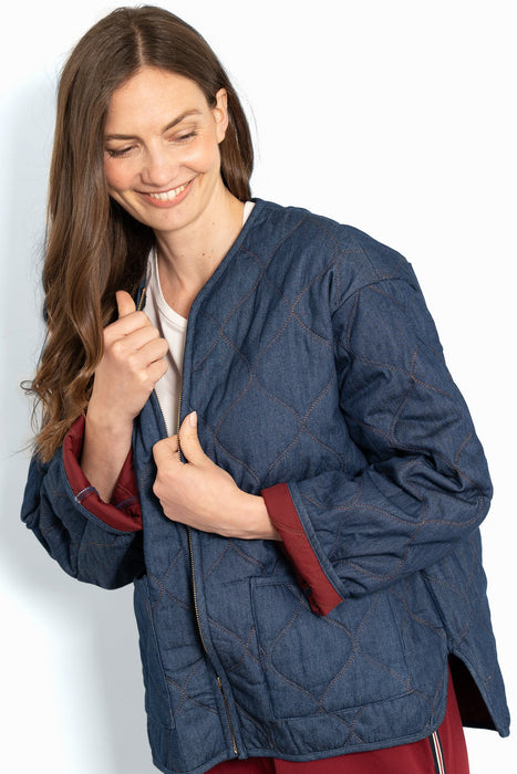 Quilted Dark Blue Denim Jacket