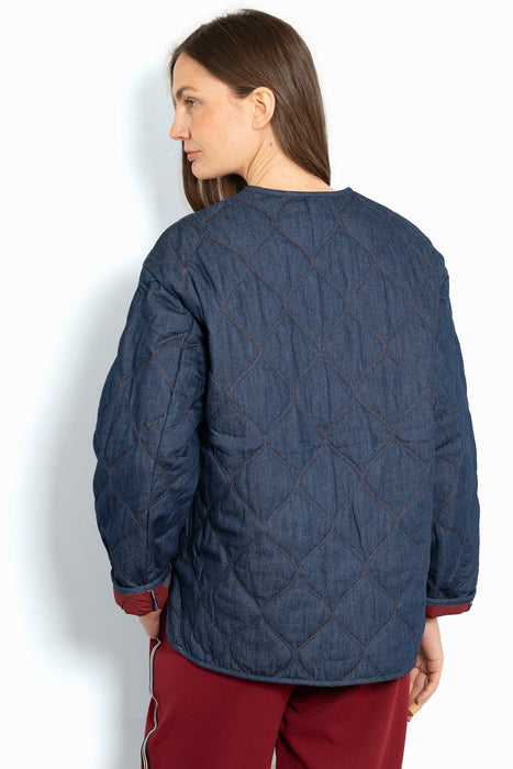 Quilted Dark Blue Denim Jacket