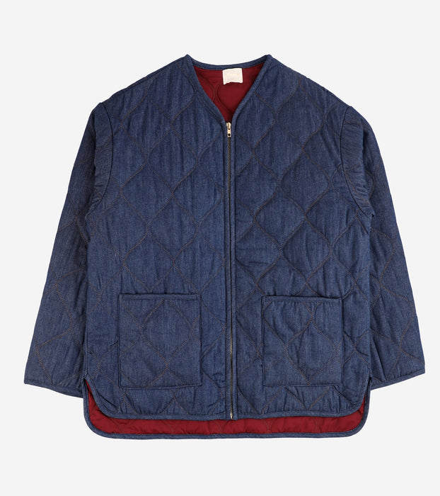 Quilted Dark Blue Denim Jacket