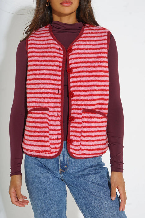 Striped Reversible Gillet in Pink & Red
