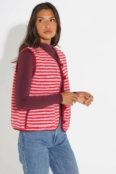 Striped Reversible Gillet in Pink & Red