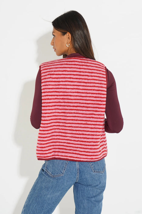 Striped Reversible Gillet in Pink & Red