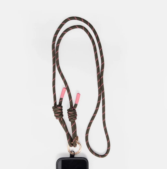 Khaki and Pink Crossbody Phone Strap