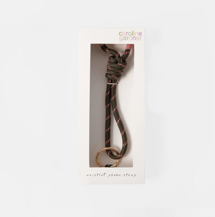 Khaki and Pink Wristlet Phone Strap