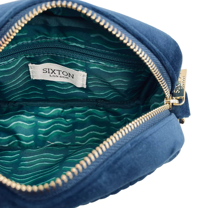 Velvet Rivington handbag in blue, recycled velvet