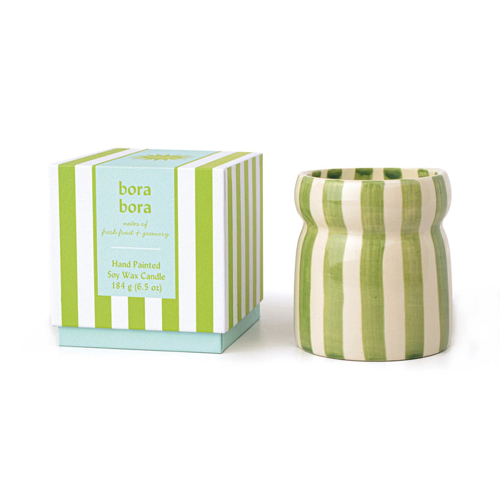 Sage Green Stripe Ceramic Candle - Cabana