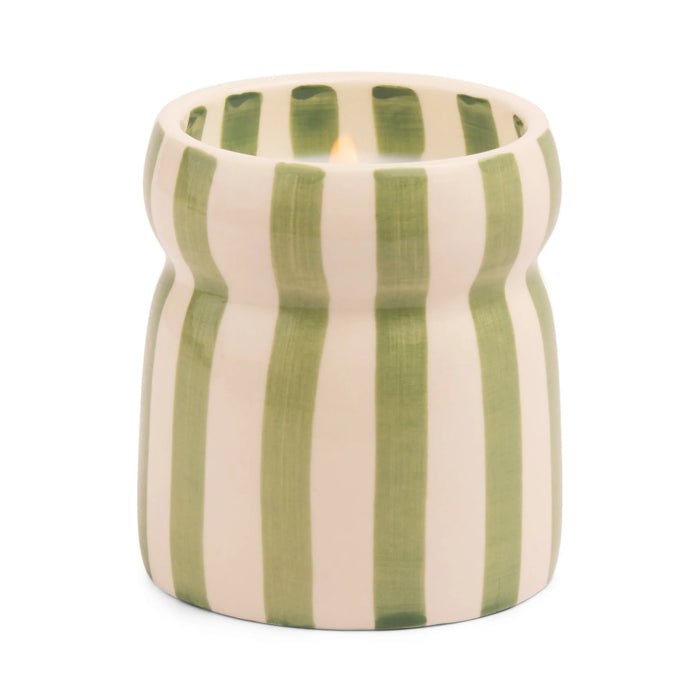 Sage Green Stripe Ceramic Candle - Cabana