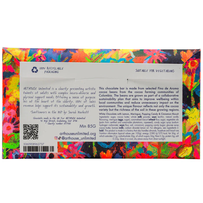 Arthouse Unlimited White Chocolate Bar with Lemon Meringue, Popping Candy & Cinnamon