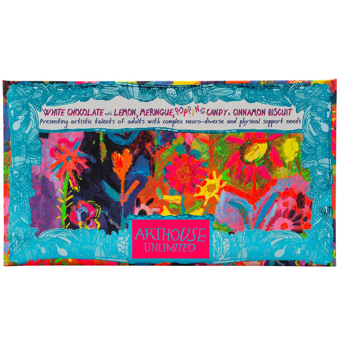 Arthouse Unlimited White Chocolate Bar with Lemon Meringue, Popping Candy & Cinnamon