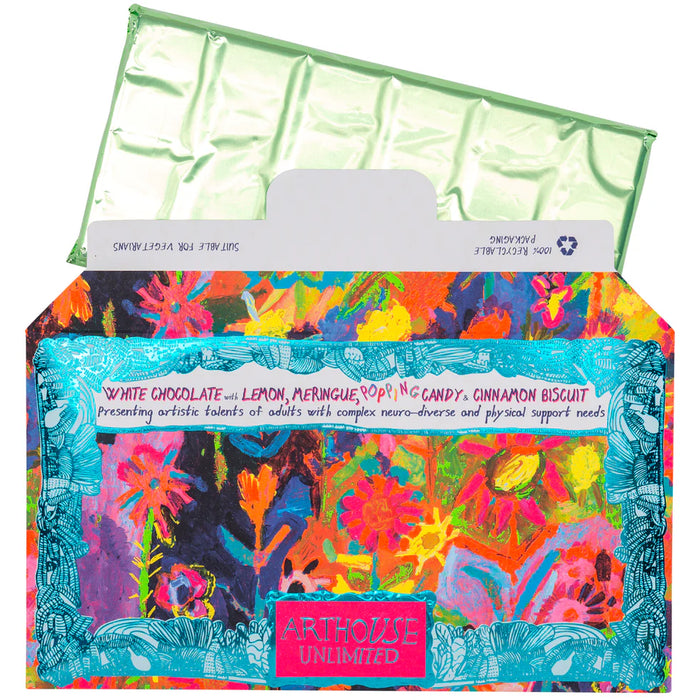 Arthouse Unlimited White Chocolate Bar with Lemon Meringue, Popping Candy & Cinnamon