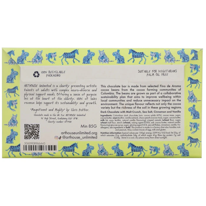 Arthouse Unlimited Dark Chocolate with Malt Crunch, Sea Salt, Cinnamon and Vanilla