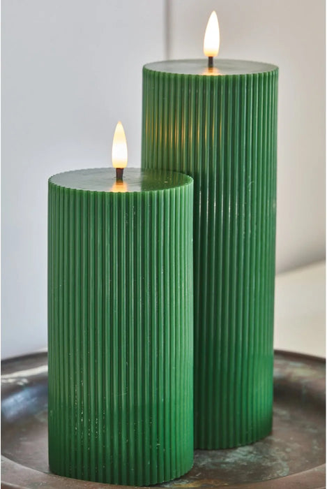 Ribbed Pillar Candle Green | set of 2