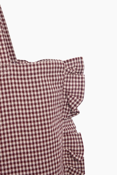 Gingham Ruffle Tote Bag in Dark Red