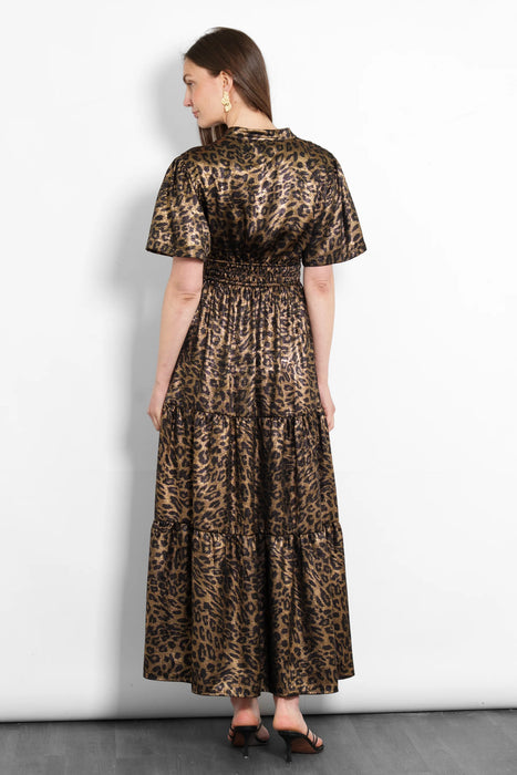 Gold Metallic Leopard Tiered Maxi Dress