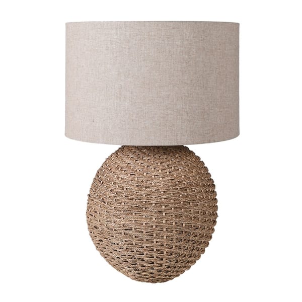 Rattan Orb Table Lamp with Linen Shade