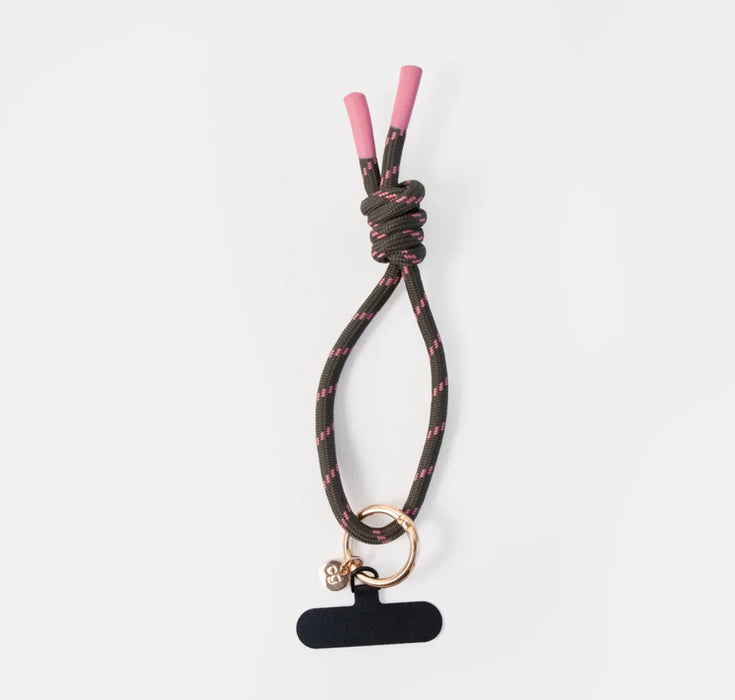 Khaki and Pink Wristlet Phone Strap