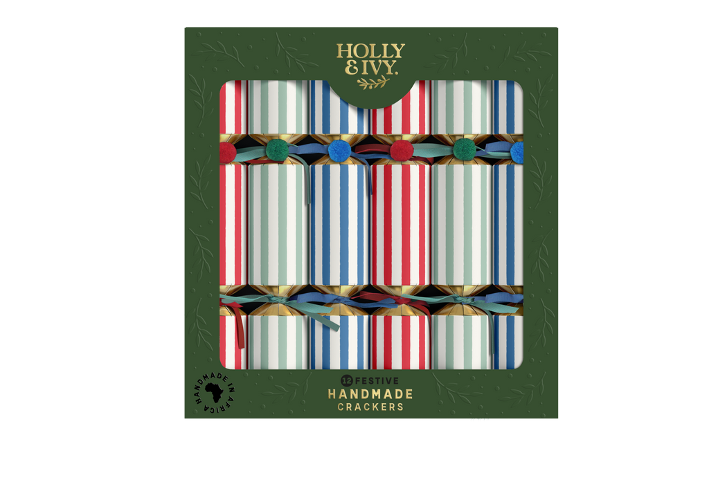 Christmas Crackers - Stripes & Pom Poms (Set of 12)