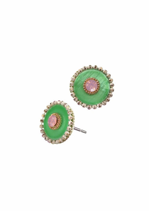 Green & Pink Crystal Stud Earrings
