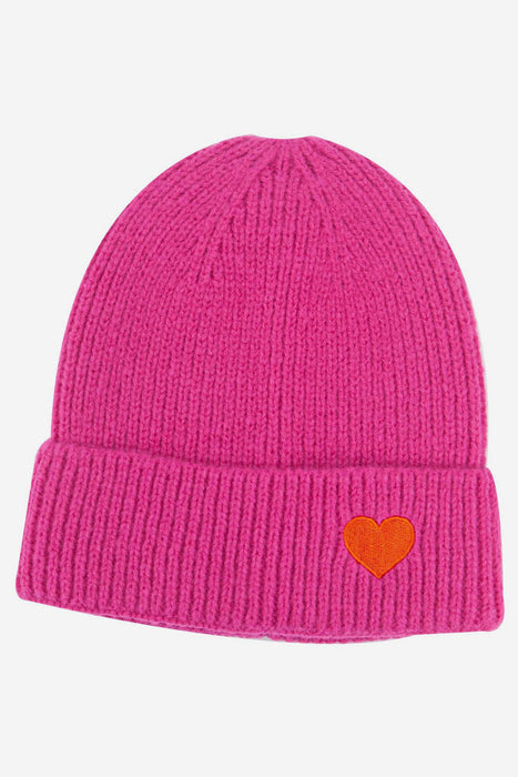 Embroidered Heart Beanie Hat in Cream or Pink