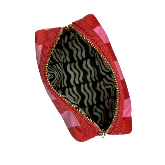 Pink Stripe make-up Bag & Gold Brooch