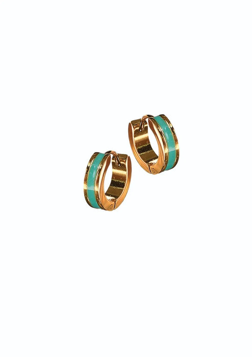 Gold Huggie Earrings with Enamel Stripe