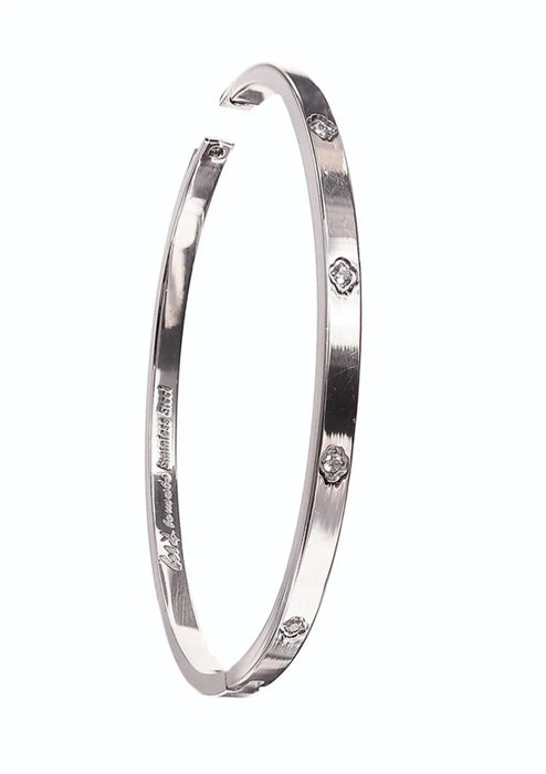 Silver Crystal Star Hinged Bangle