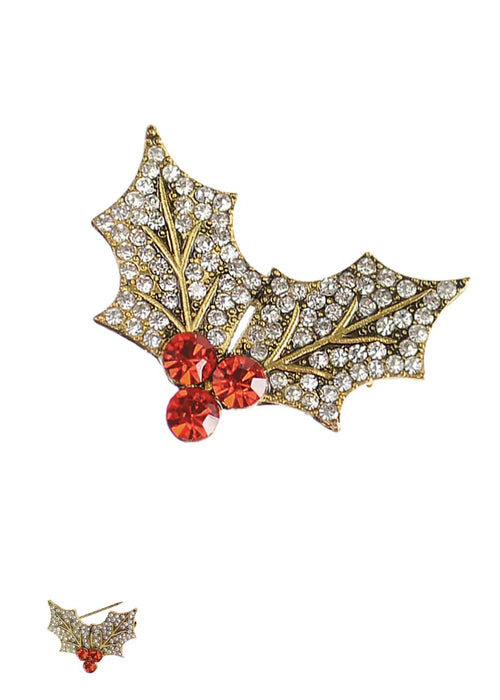 Holly & Berry Crystal Brooch