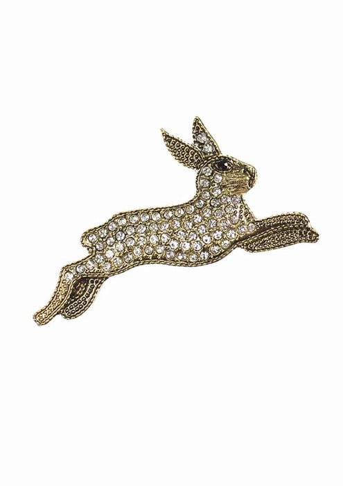Leaping Hare Crystal Brooch