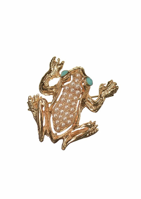 Gold & Crystal Frog Brooch