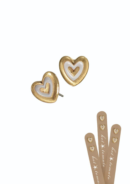 Gold & Enamel Heart Stud Earrings