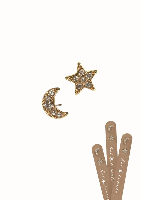 Moon & Star Crystal Stud Earrings