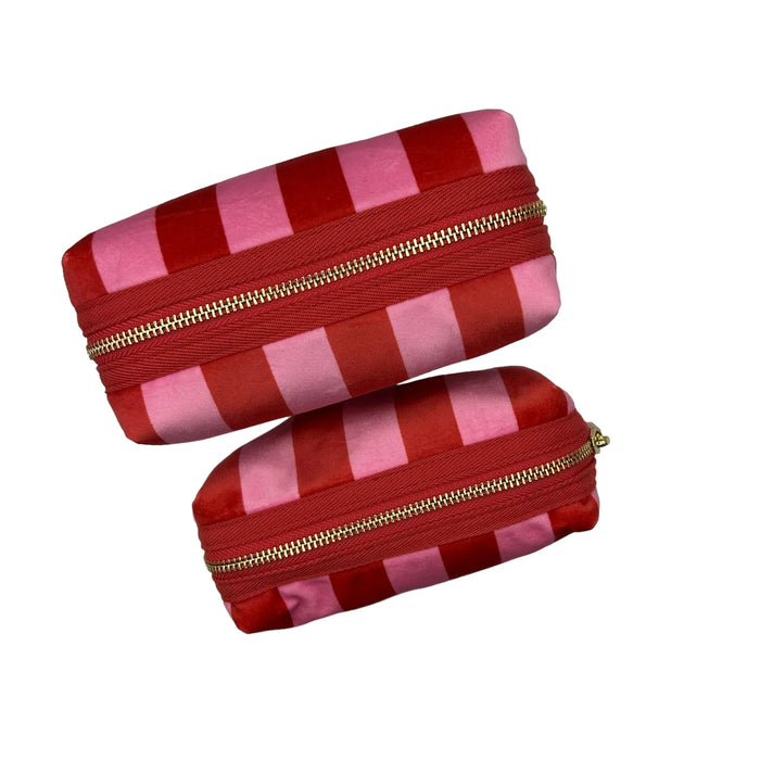 Pink Stripe make-up Bag & Gold Lobster Brooch