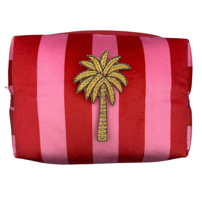 Pink Stripe make-up Bag & Gold Brooch