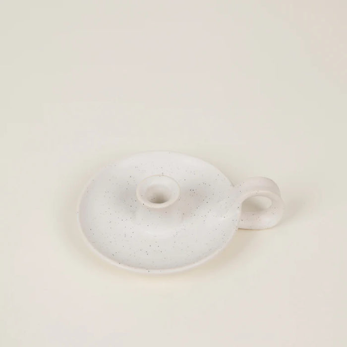 White Speckle 1/2" Candle Holder with Handle