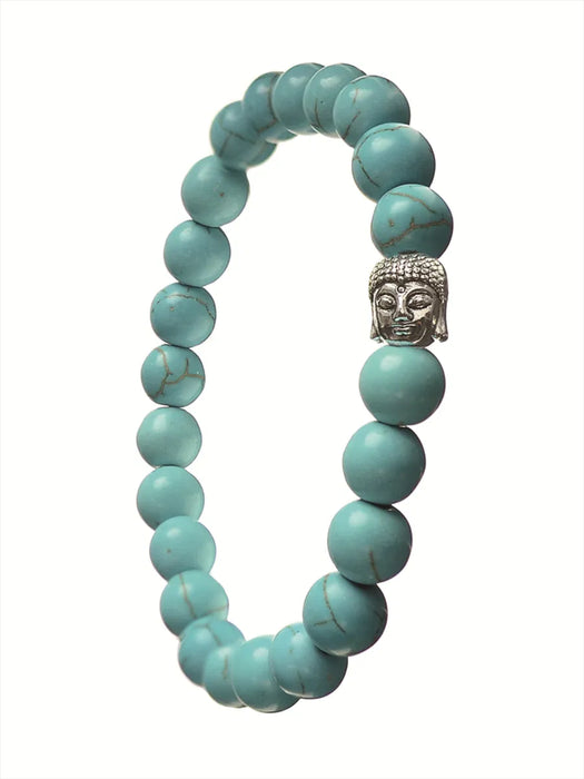 Turquoise Beaded Bracelet with Silver Buddha