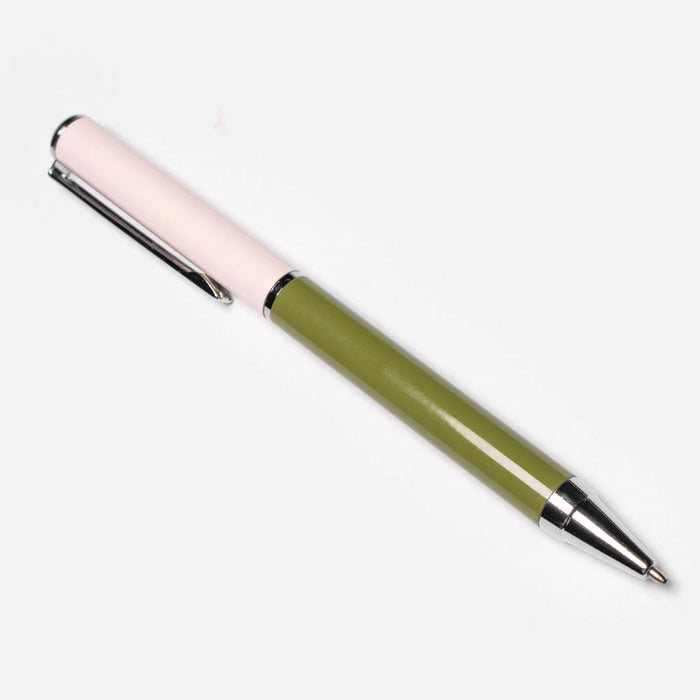 pale pink/ olive green colour boxed pen
