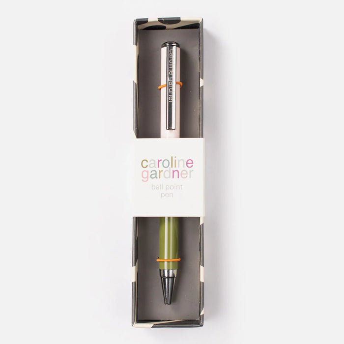 pale pink/ olive green colour boxed pen