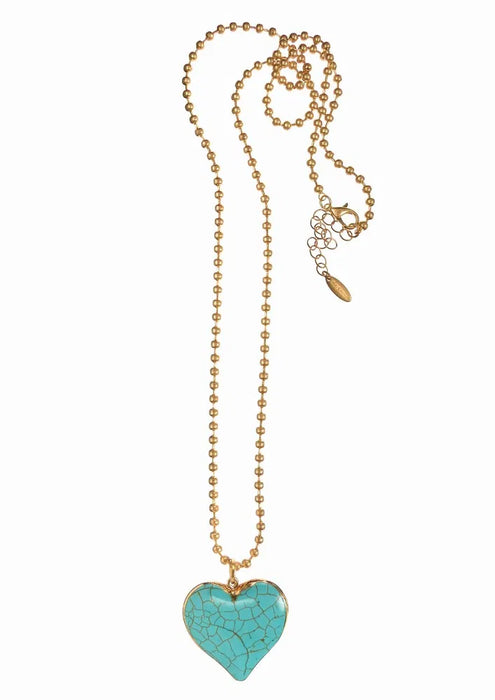 Turquoise Crazed Heart Long Necklace