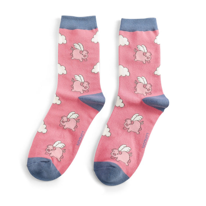 Flying Pigs Socks - Bright Pink