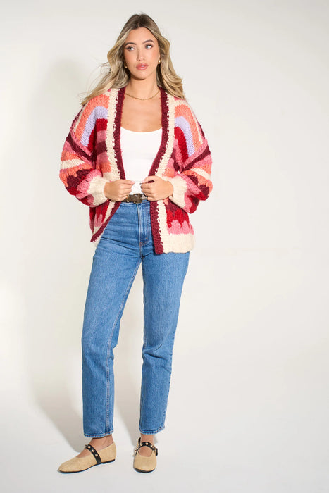 Hand Knitted Cardigan in Berry/Red