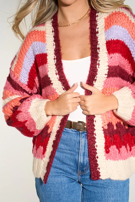 Hand Knitted Cardigan in Berry/Red
