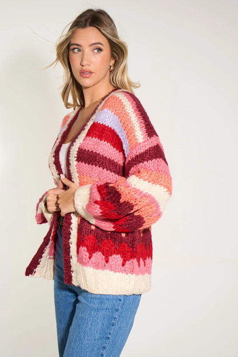 Hand Knitted Cardigan in Berry/Red
