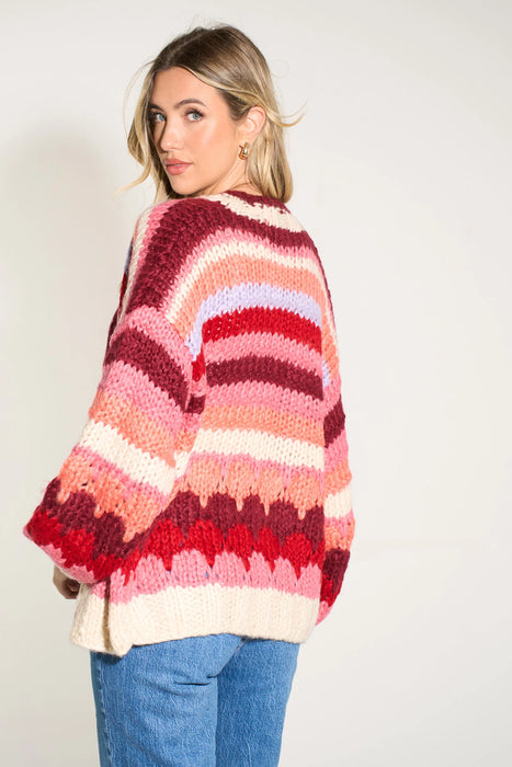 Hand Knitted Cardigan in Berry/Red