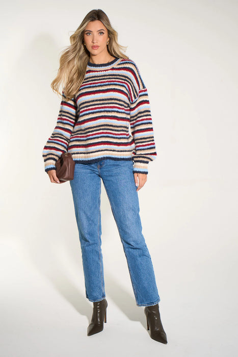 Knitted Striped Jumper in Blue/Multi