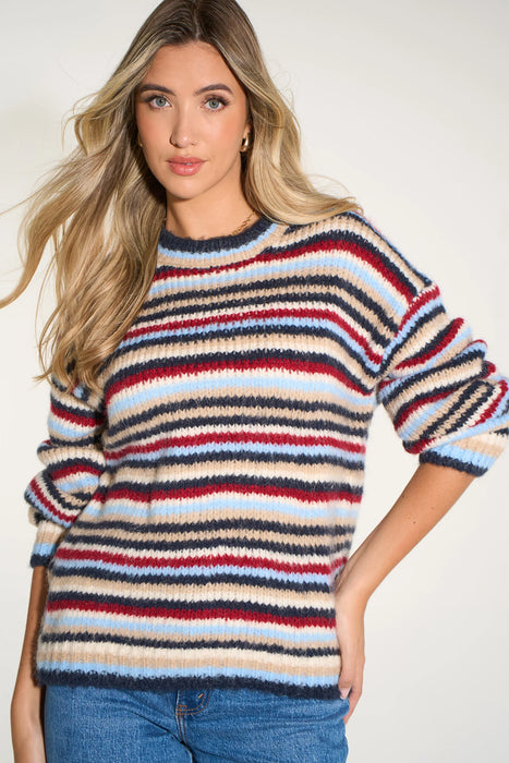 Knitted Striped Jumper in Blue/Multi